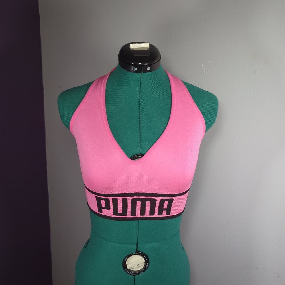 PUMA Hot Pink Seamless Halter Sports Bra Crop Top Small Gymcore